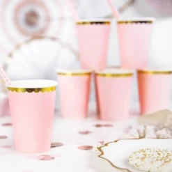 Pappbecher rosa mit Goldrand 6 Stück