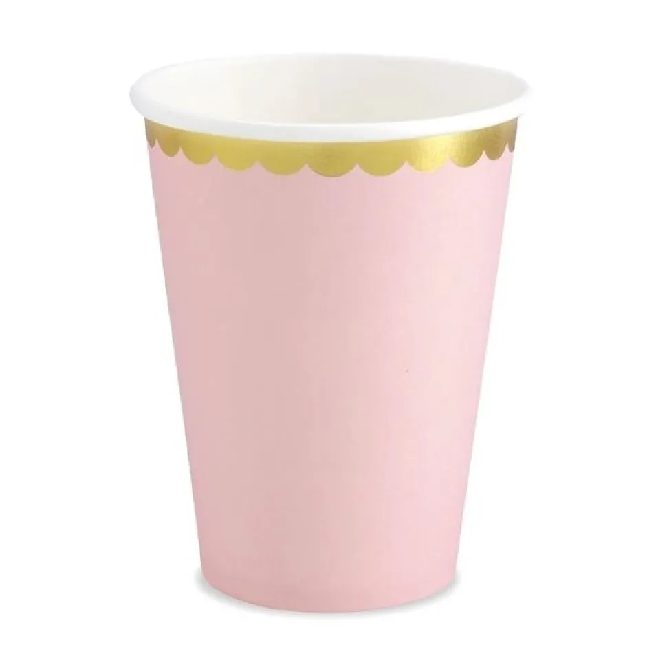 Pappbecher rosa mit Goldrand 6 Stück