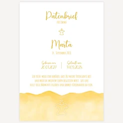 Patenbrief "Aquarell mit Engel gold-gelb"