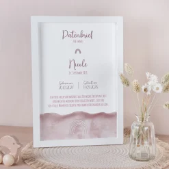 Patenbrief "Aquarell mit Regenbogen rosa"
