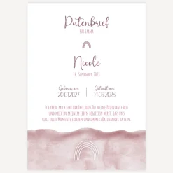 Patenbrief "Aquarell mit Regenbogen rosa"