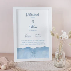 Patenbrief "Aquarell mit Taube blau"