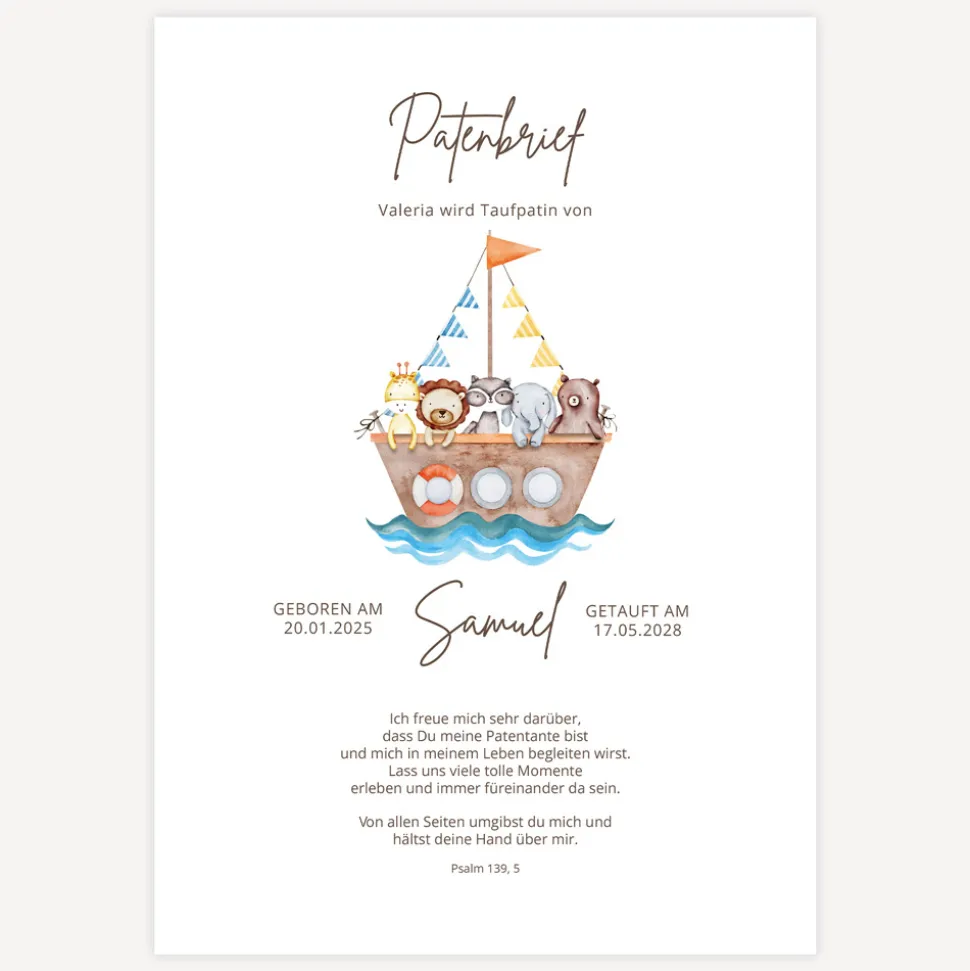 Patenbrief "Arche Noah Aquarell"
