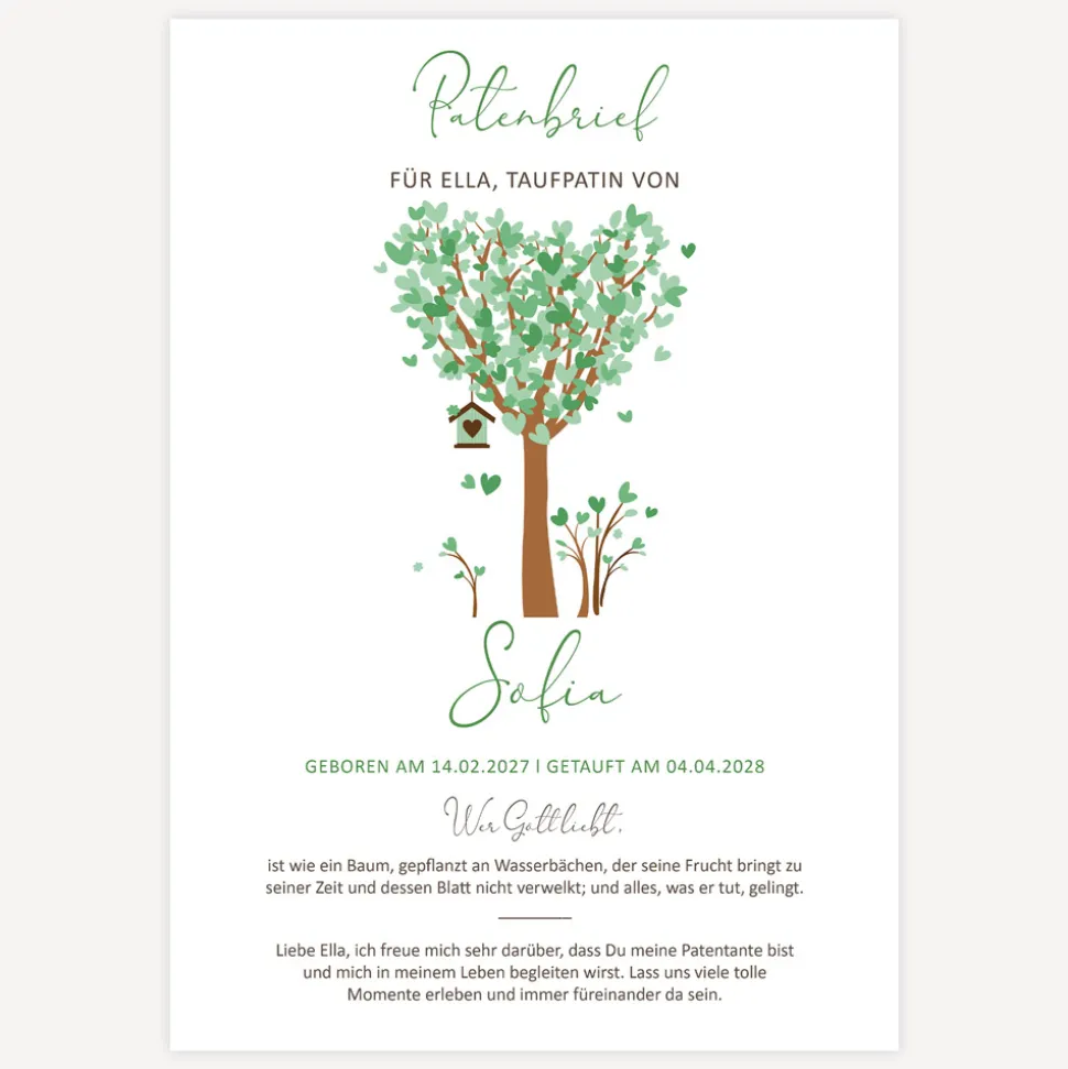 Patenbrief "Baum Herzen"