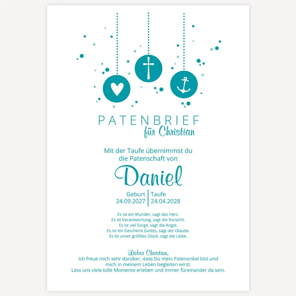 Patenbrief Glaube Liebe Hoffnung Junge