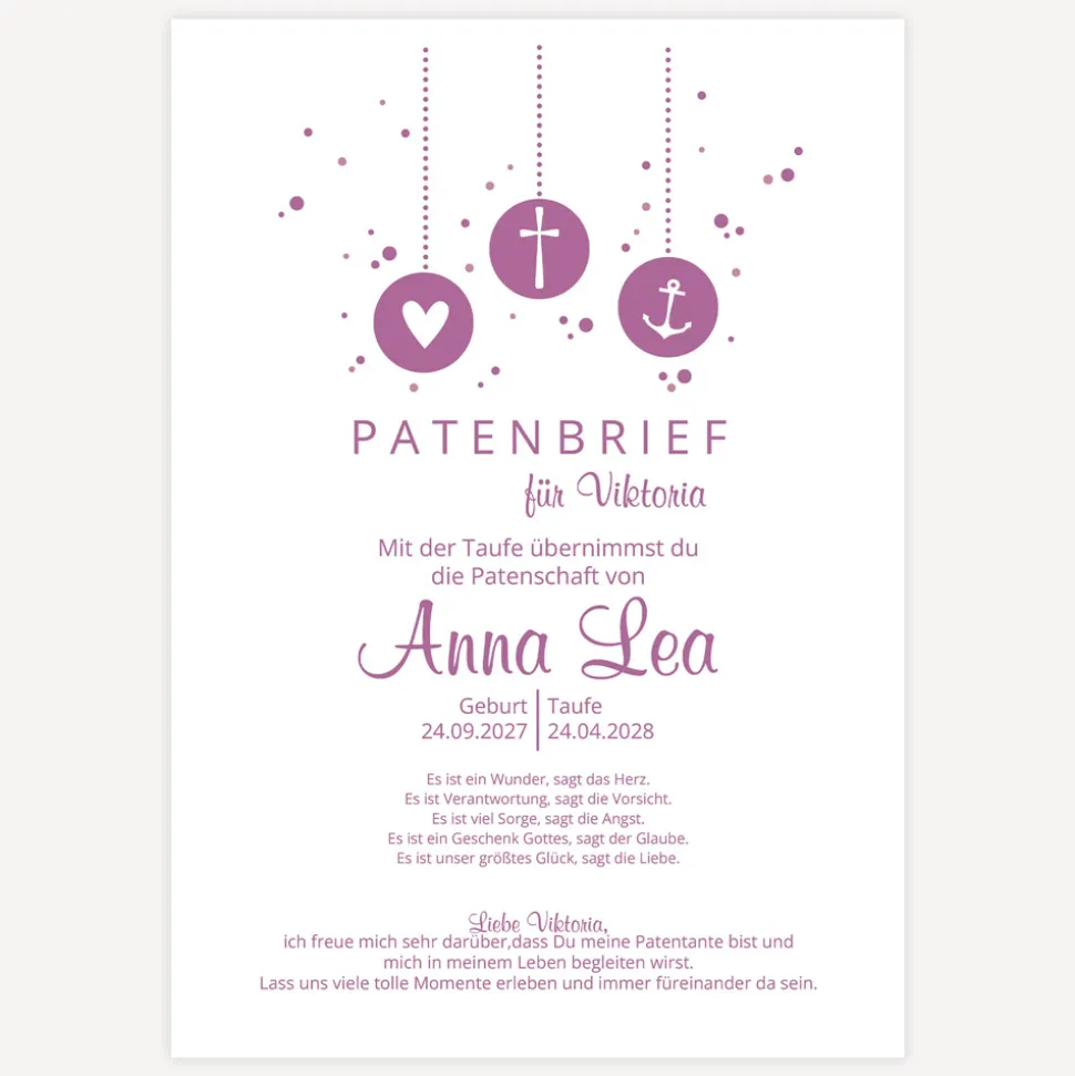 Patenbrief Glaube Liebe Hoffnung Mädchen