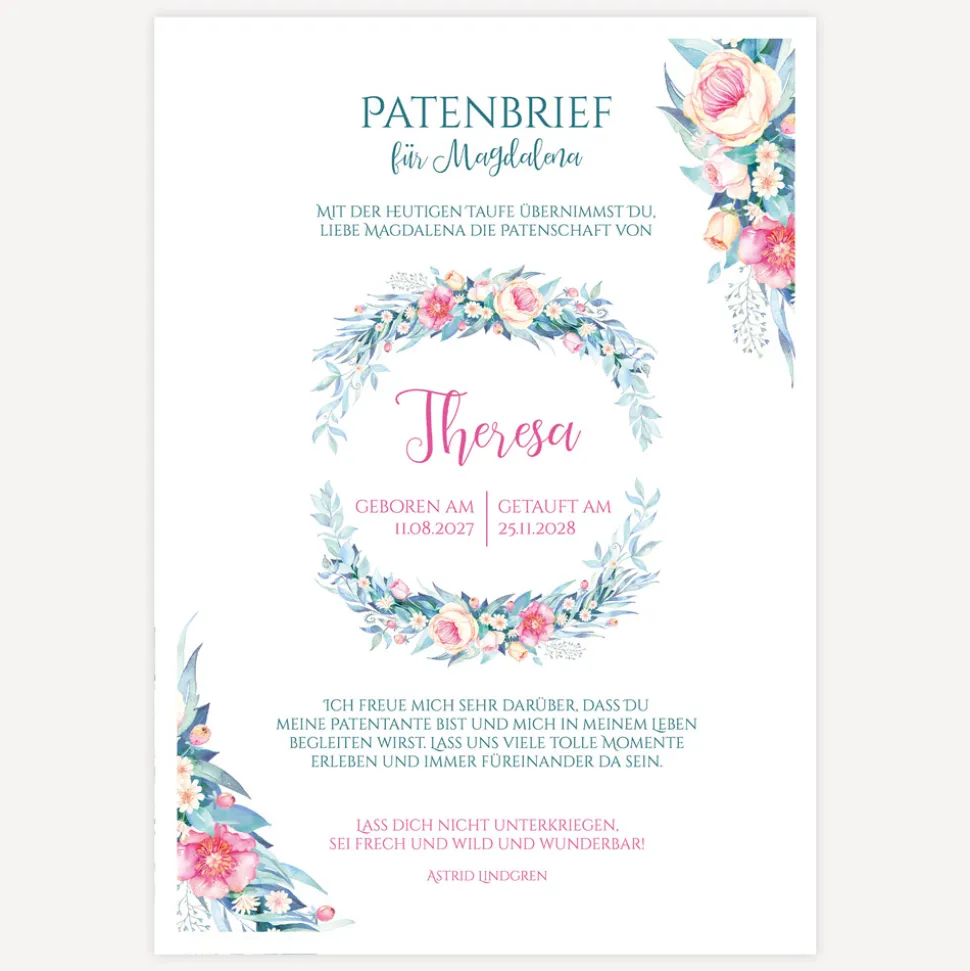 Patenbrief Kranz Aquarell