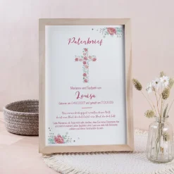Patenbrief Kreuz mit Blumen