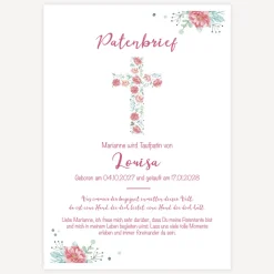 Patenbrief Kreuz mit Blumen