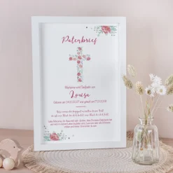 Patenbrief Kreuz mit Blumen