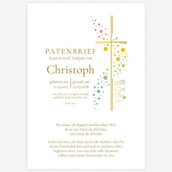 Patenbrief Kreuz mit Symbolen