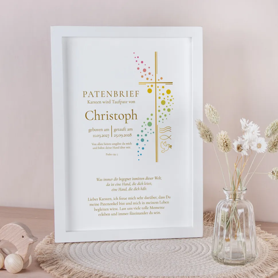 Patenbrief Kreuz mit Symbolen