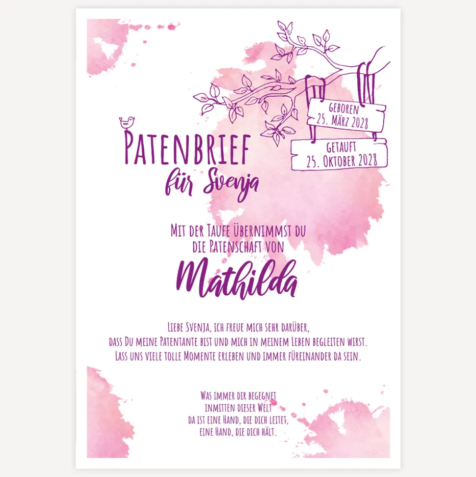 Patenbrief Mädchen Aquarell