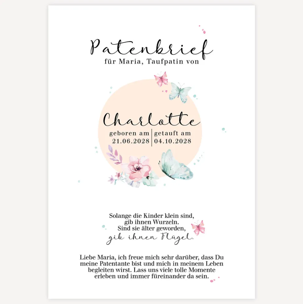 Patenbrief "Schmetterlinge"
