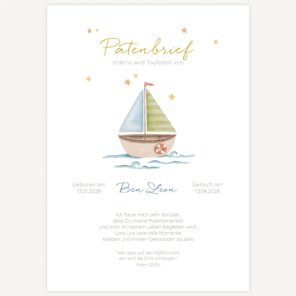 Patenbrief "Segelboot"