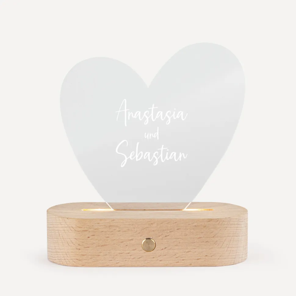 Personalisierte LED-Lampe Herz mit Namen "Calligraphy Style"