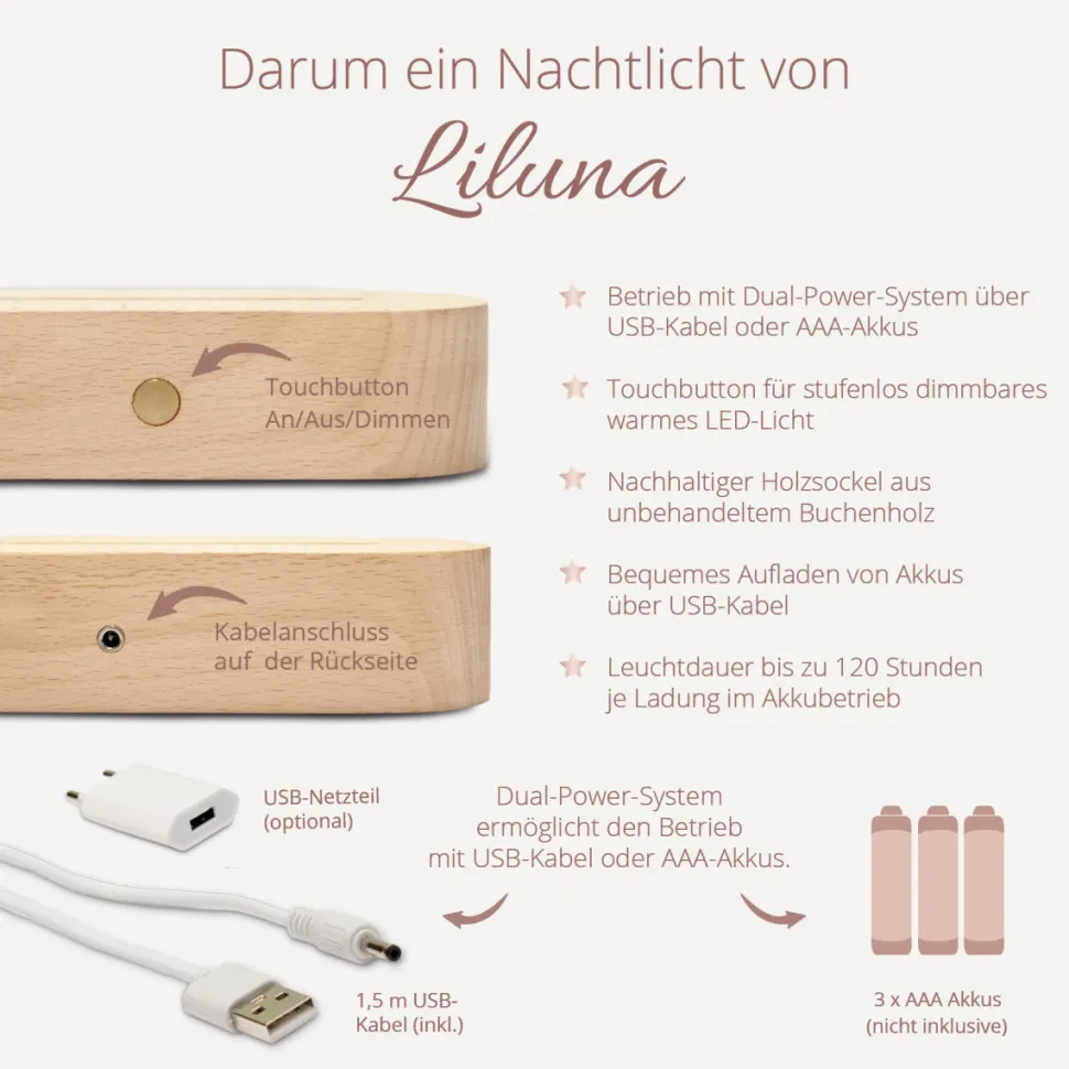 Personalisierte LED-Lampe Herz mit Namen "Calligraphy Style"