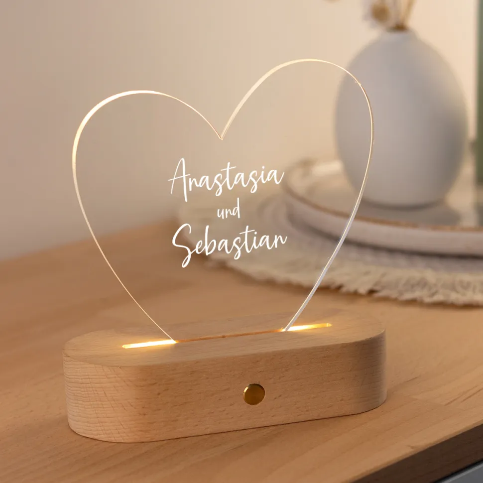 Personalisierte LED-Lampe Herz mit Namen "Calligraphy Style"
