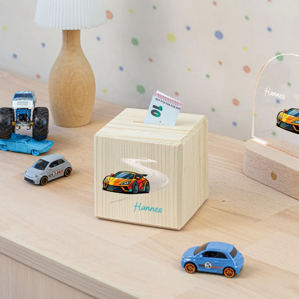 Personalisierte Spardose Kinder "Rennauto"