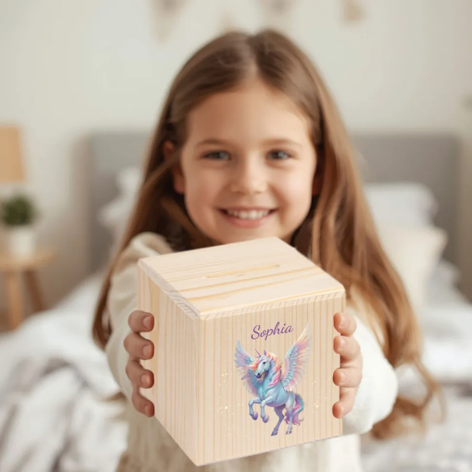 Personalisierte Spardose Kinder "Einhorn mit Flügeln Elysia"