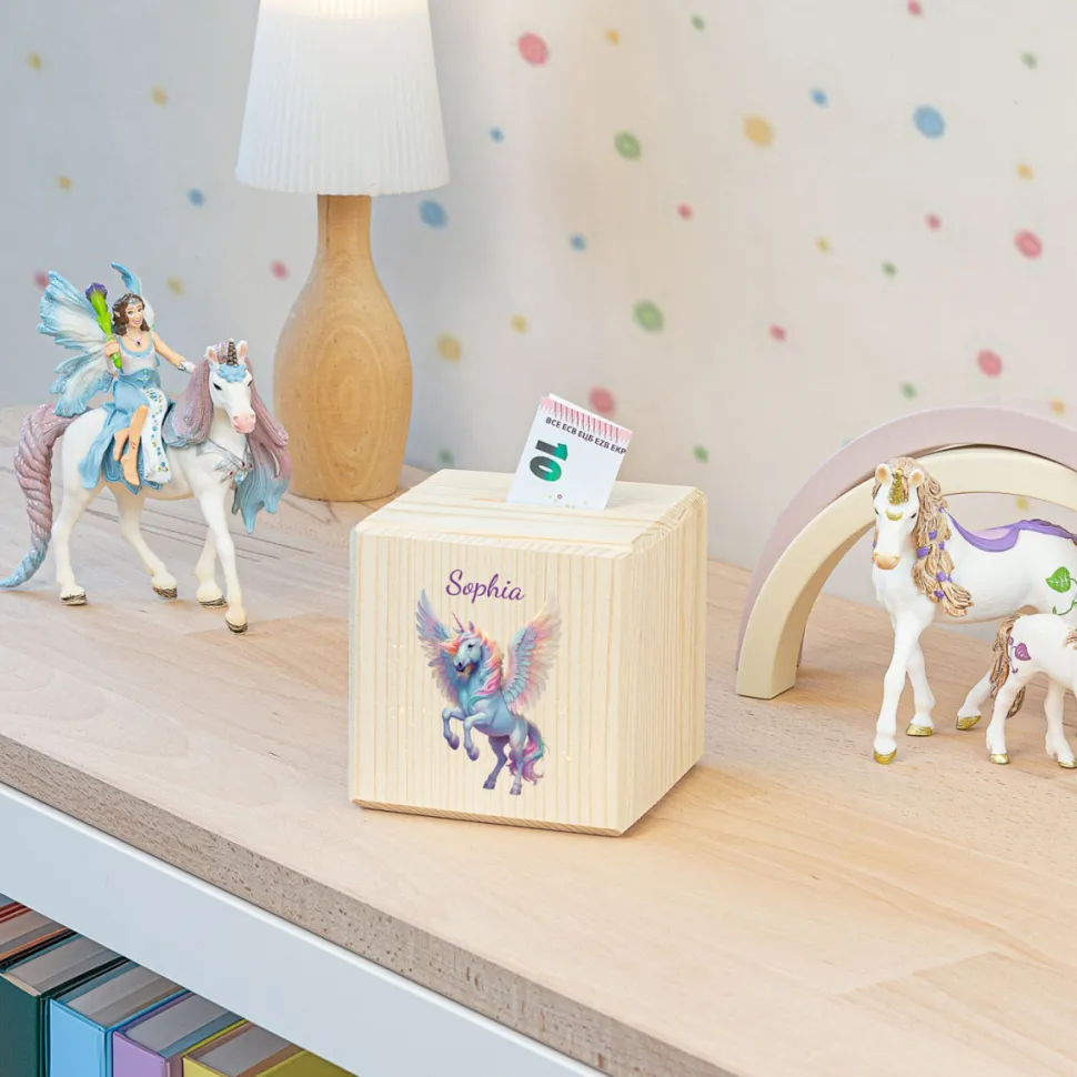 Personalisierte Spardose Kinder "Einhorn mit Flügeln Elysia"