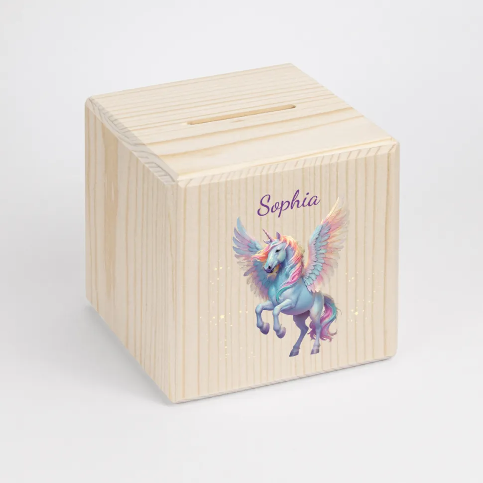 Personalisierte Spardose Kinder "Einhorn mit Flügeln Elysia"
