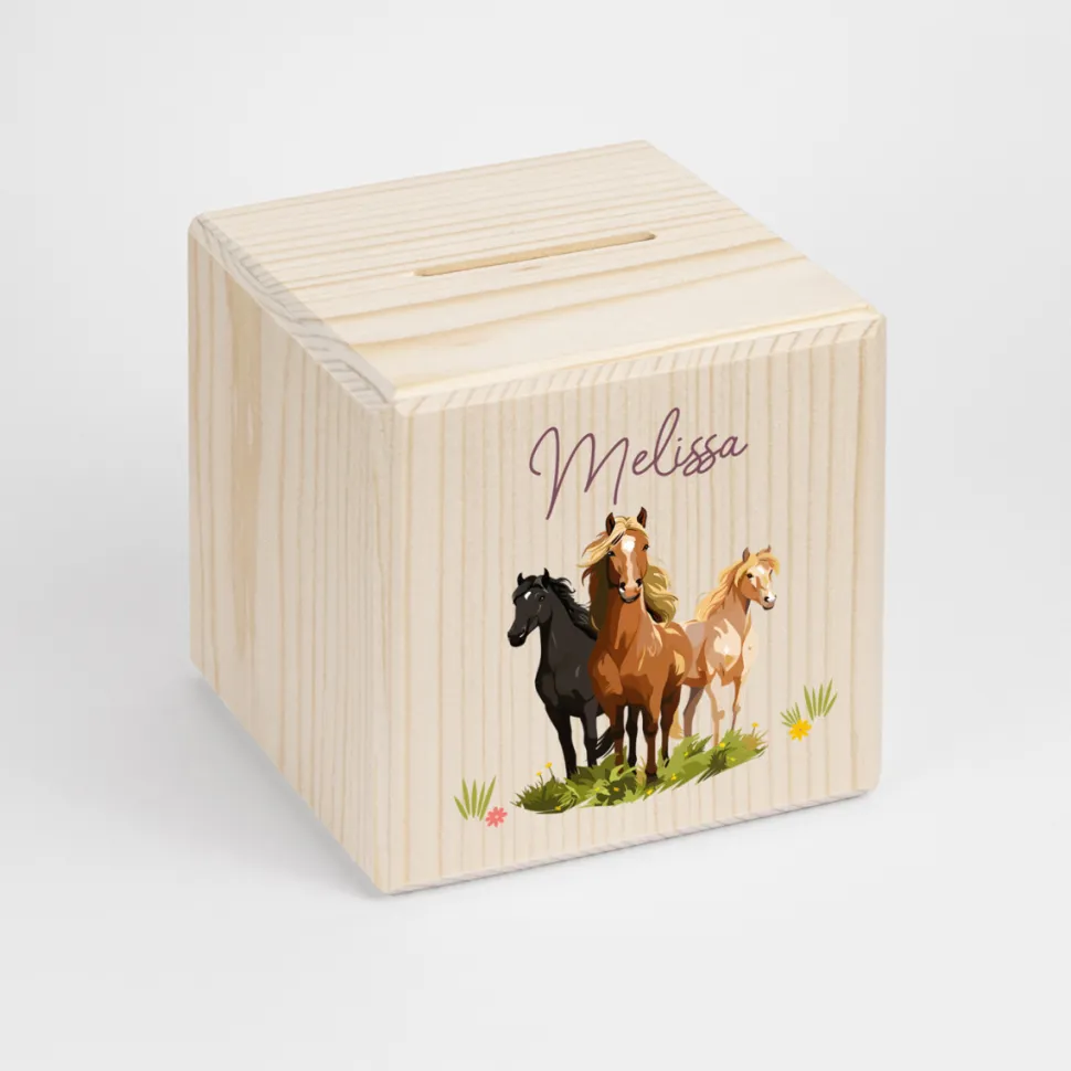 Personalisierte Spardose Kinder "Pferde"