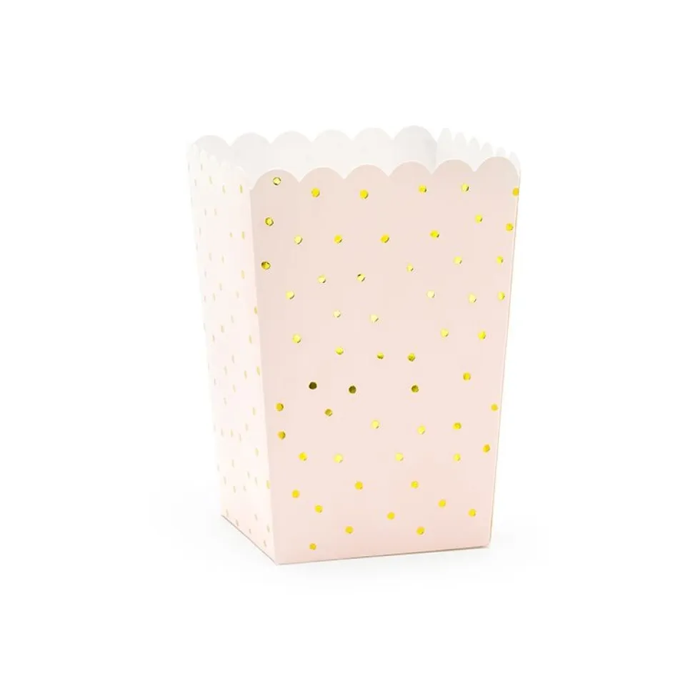 Popcornbecher rosa "Goldene Punkte" 6 Stück