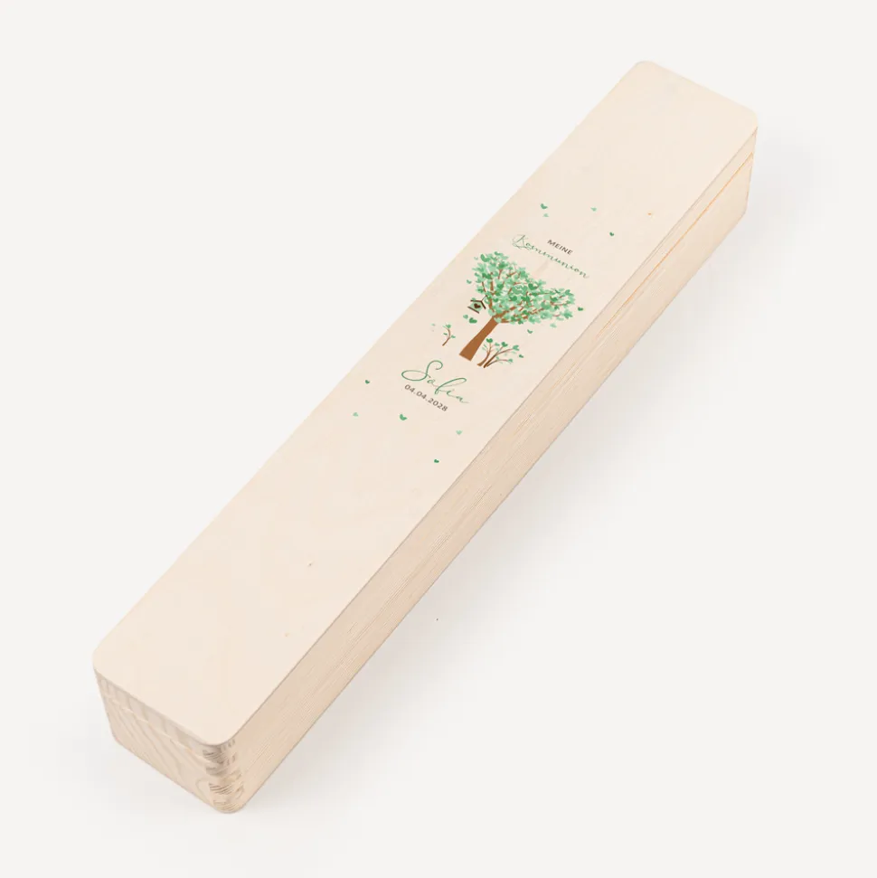 Schmale Kerzenbox Holz "Baum Herzen"
