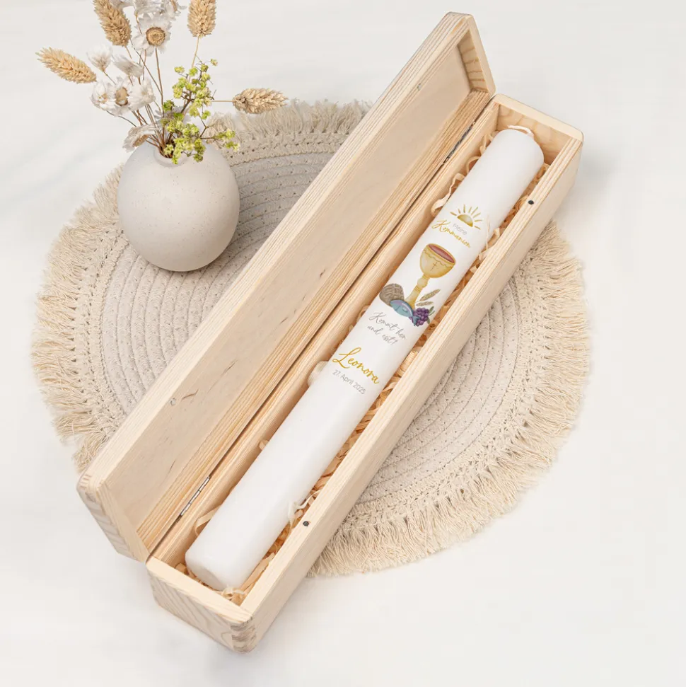 Schmale Kerzenbox Holz "Kommt her und esst!"