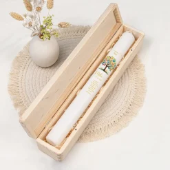 Schmale Kerzenbox Holz "Lebensbaum Bunte Blätter"