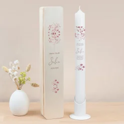 Schmale Kerzenbox Holz "Trockenblumen Blush"