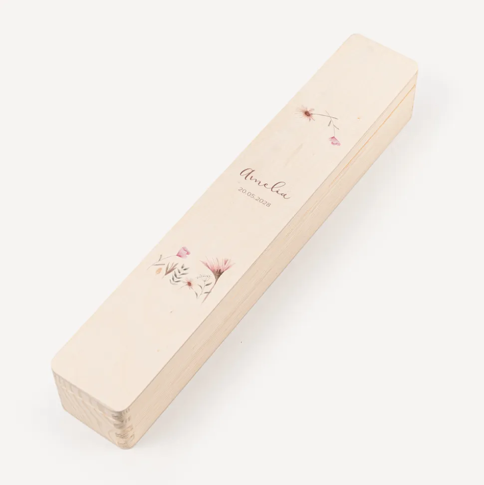 Schmale Kerzenbox Holz "Wild Flowers"