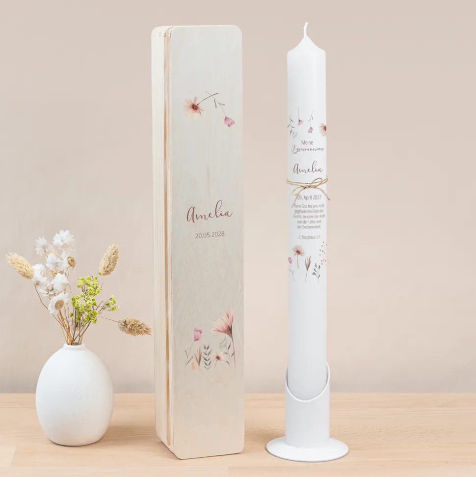 Schmale Kerzenbox Holz "Wild Flowers"