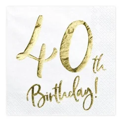 Servietten 40. Geburtstag weiß-gold 20Stück
