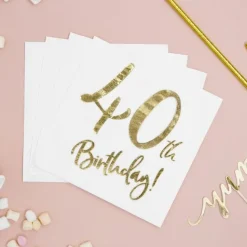 Servietten 40. Geburtstag weiß-gold 20Stück
