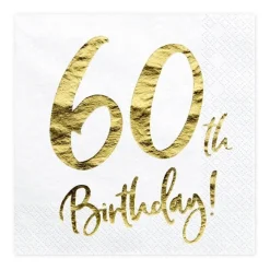 Servietten 60. Geburtstag weiß-gold 20Stück