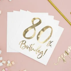 Servietten 80. Geburtstag weiß-gold 20Stück