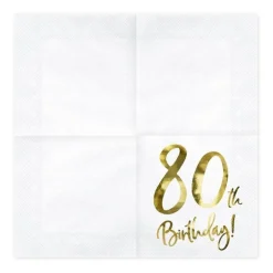 Servietten 80. Geburtstag weiß-gold 20Stück