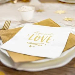Servietten gold "All you need is Love" 33 x 33 cm 20 Stück