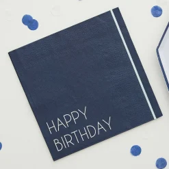 Servietten "Happy Birthday" dunkelblau 16 Stück
