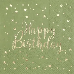 Servietten "Happy Birthday" olivgrün 20 Stück