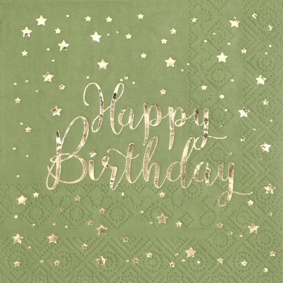 Servietten "Happy Birthday" olivgrün 20 Stück