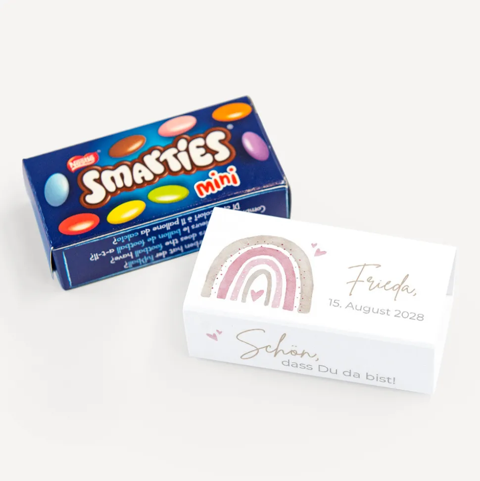 SMARTIES mini mit Banderole "Regenbogen mit Herzen Pastell"