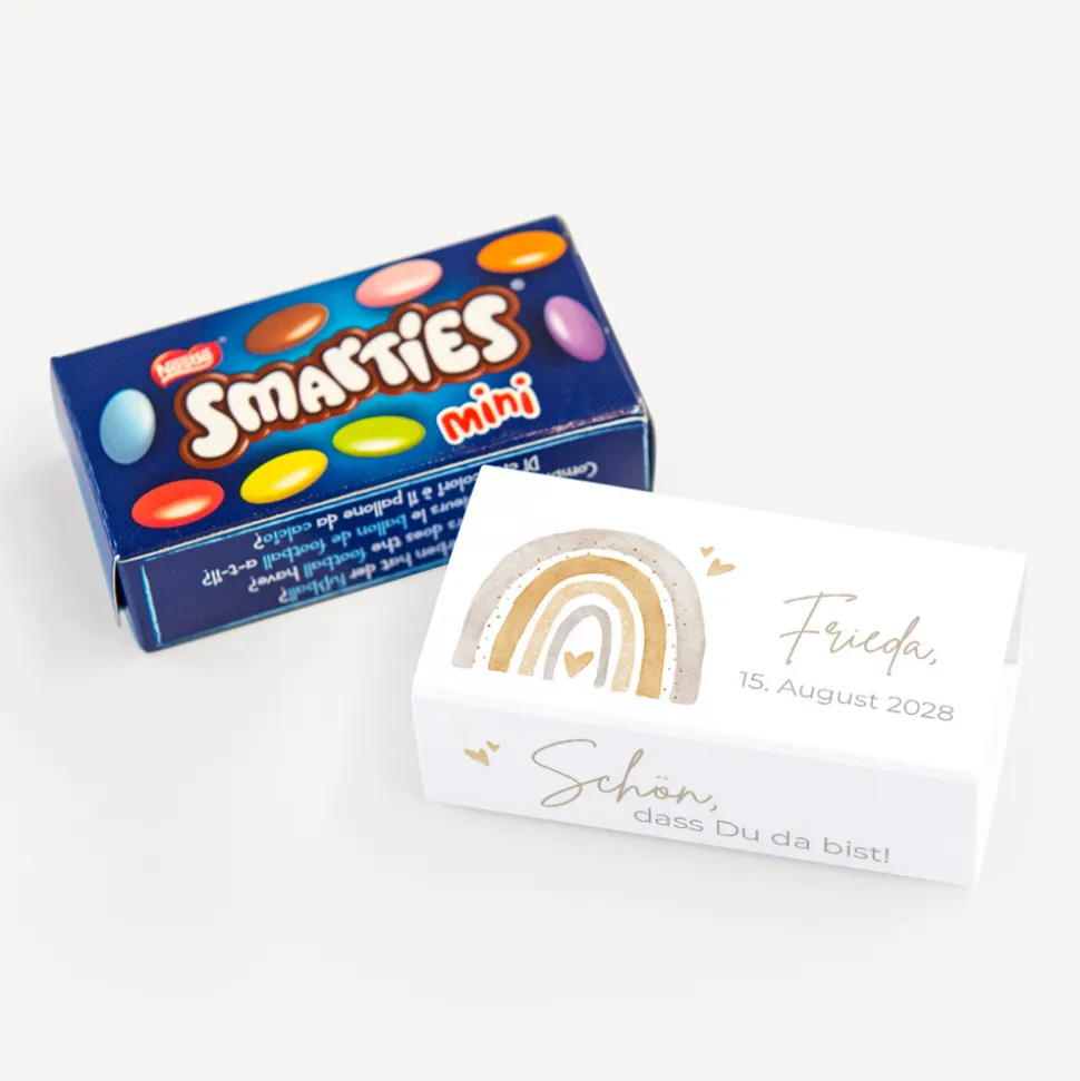 SMARTIES mini mit Banderole "Regenbogen mit Herzen Pastell"