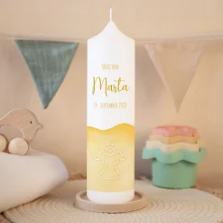 Taufkerze Aquarell mit Engel gold-gelb