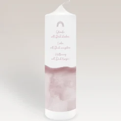 Taufkerze Aquarell mit Regenbogen rosa