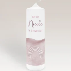 Taufkerze Aquarell mit Regenbogen rosa