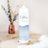 Taufkerze Aquarell mit Taube blau