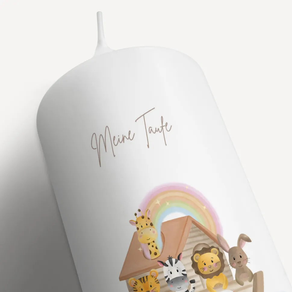 Taufkerze Arche Noah Regenbogen Pastell